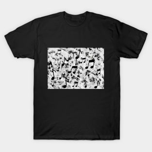 Black and Gray Watercolor Music Note Silhouettes T-Shirt